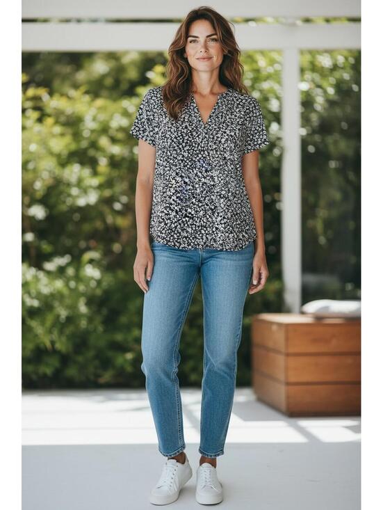J. Crew Tops - J.Crew Navy Blue Floral‎ Button-Up Blouse, Size Small